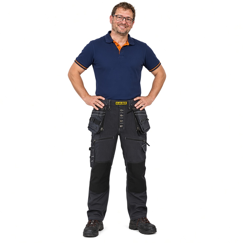Blåkläder X1900 Baggy Denim Stretch broek gedragen door een model, foto met AI gemaakt