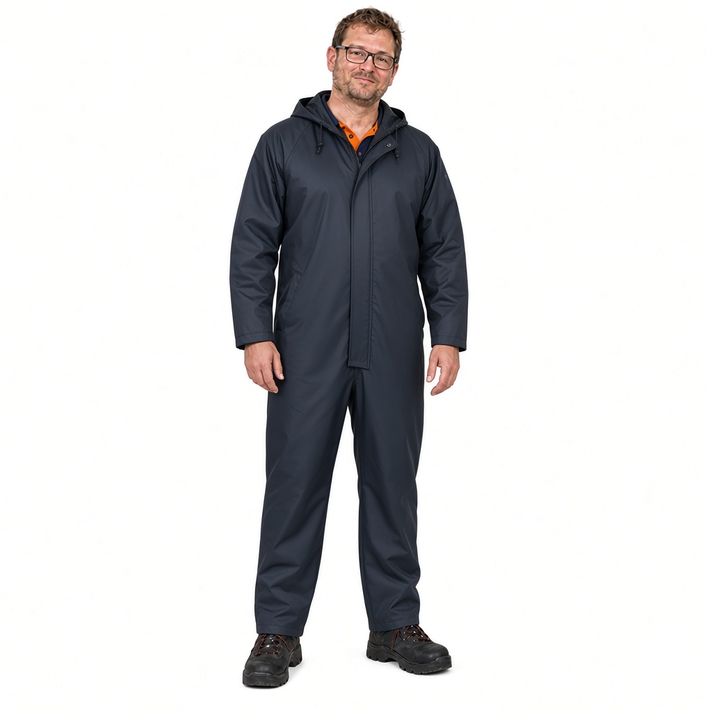 PSP 30-103 Regenoverall Bergen, getragen von einem Model, Foto mit KI erstellt